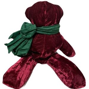 ❤️ POTTERY BARN CRANBERRY VELVET WITH GREEN BOW TEDDY BEAR